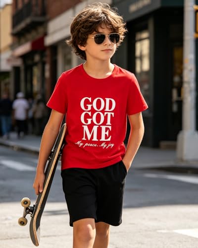 Image of Boys 2 Piece Outfits Short Sleeve Basketball Pattern T-Shirt and Shorts Summer Clothes for Kids 5-12 Years