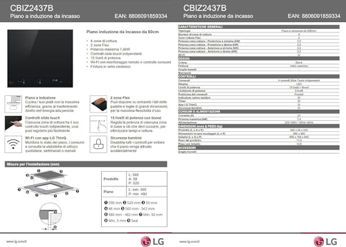 Table De Cuisson Induction 60cm 4feux 7400w Noir - CBIZ2437B