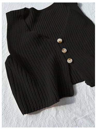 Image of SweatyRocks Women's Button Front Sweater Vest Split V Neck Sleeveless Crop Knit Tops