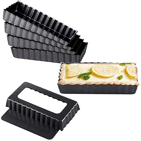 Goeielewe 6Pcs Mini Tart Pan 4-Inch with Removable Bottom, Non Stick Carbon Steel Miniature Cupcake Molds Baking Pan for Pies, Cheese Cakes, Desserts, Quiche Pan (Rectangle) Cover