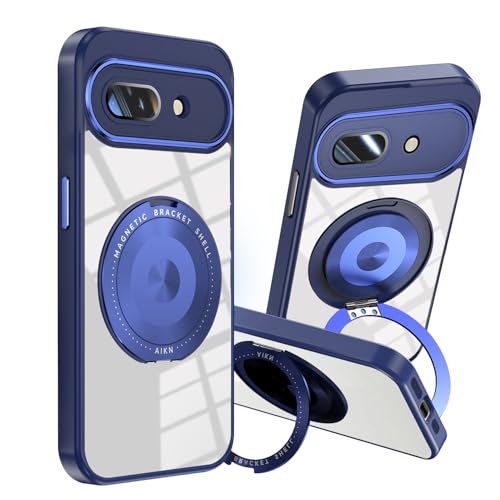 Coque Google Pixel 10A antichoc transparente à anneau magnétique de voiture bleu