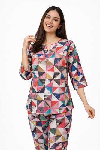 Image of Duchess Women's Viscose Cotton Rayon Printed Night Suit Top and Pajama Set