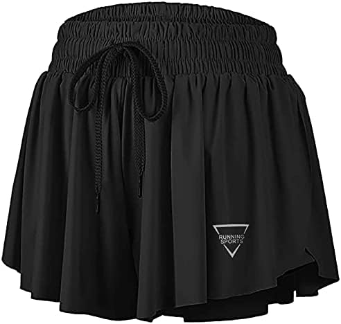 2 in 1 Flowy Athletic Shorts for Women Casual Butterfly Running Athletic Shorts Workout Active Yoga Shorts Gym Summer Skirts with Pockets (Black,X-Small)