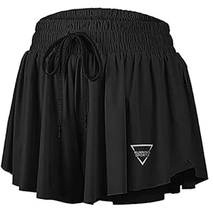 Cavotor Womens 2 in 1 Flowy Running Sports Shorts with Pocket Butterfly Athletic Workout Biker Shorts Gym Yoga Tennis Skirts