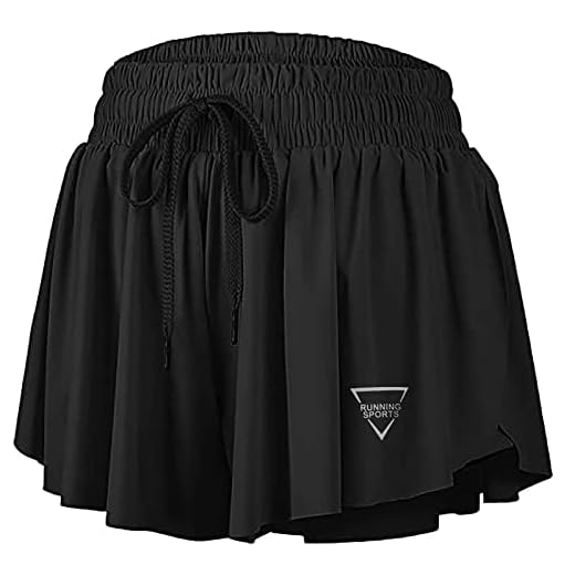 Womens 2 in 1 Flowy Athletic Shorts with Pocket Butterfly Running Workout Shorts Sweat Spandex Lounge Gym Yoga Summer Skirts (Black,Small)