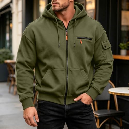 Mens Full Zip Utility Hoodie Chest Zip Sleeve Pocket Casual Travel Jacket - image 3