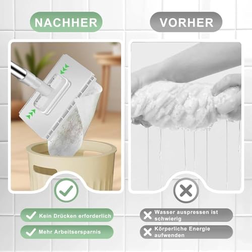 DAILIENFUS NEU Wischmopp mit Druck-Klemm-System: Ohne Händewaschen,1-Knopf-Wechsel, Automatisches Klemmtuch, Bodenwischer mit 10 wiederverwendbaren Mikrofasertüchern für einfache Reinigung