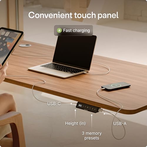 Image of Desktronic HomePro Standing Desk 72x30 - Made in Europe, Ergonomic Sit Stand Home Office Desk, Electric Height Adjustable, Dual Motor, USB & USB-C Charging, Wobble-Free, Touchscreen, 3 Memory Presets