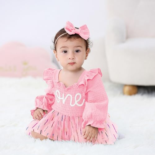 Baby Girl 1st Birthday Clothes One Year Old Tulle Romper Long Sleeve Bodysuit Cake Smash Outfits2
