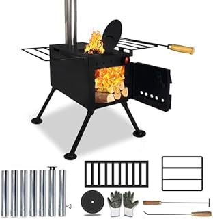 FEBTECH – Wood burning stove – outdoor camping small wood stove for home heating – tent stove with chimney pipe for Tent, Shelter, Hiking, Fishing, Heating, Cooking- mini wood stove for rv