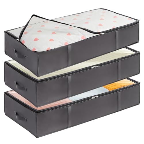 Lifewit Conjunto de 3 organizadores para colocar debaixo da cama, arca de grande capacidade com pega reforçada, para organizar e armazenar cobertores, lençóis, roupas, para quartos, armários,