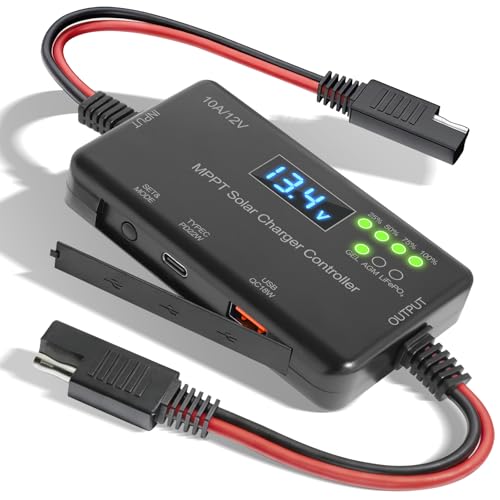 VUICCI 10A MPPT Solar Charge Controller 12V, 30V Max VOC | 22W Type-C & 18W USB Fast Charging | LCD,...