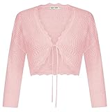 GRACE KARIN Women's 3/4 Sleeve Bolero Shrug Lightweight Open Front Cropped Cardigan Knit Shrugs for Dresses Light Pink XL