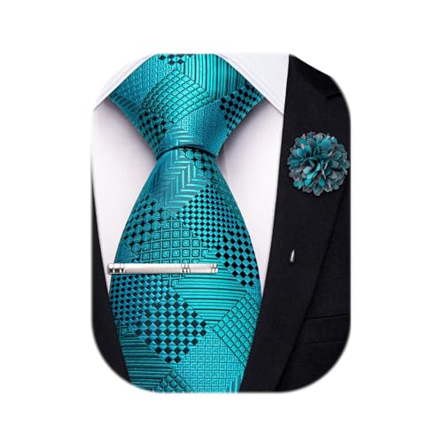 Image of Hi-Tie 63 inches Striped Paisley Extra Long Ties for Men Silk Necktie with Lapel Pin Tie Clip Big and Tall Men Formal Wedding