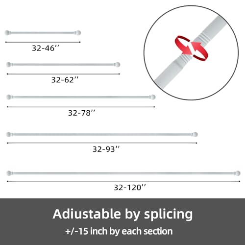 Image of GXOACKJ Curtain Rods for windows 48 to 84-93 inch, 5 /8 inch Decorative White Splicing Heavy Duty Metal Curtain Rod set with Brackets