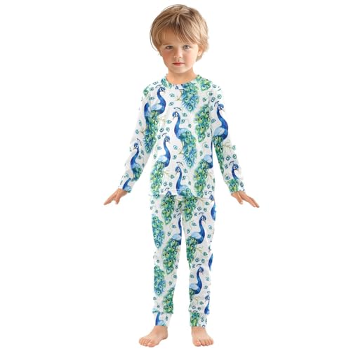 ALAZA Peacock Stylish Watercolor Pajamas Long Sleeve Sleepwear 2-Piece Pajama Set 6Y3