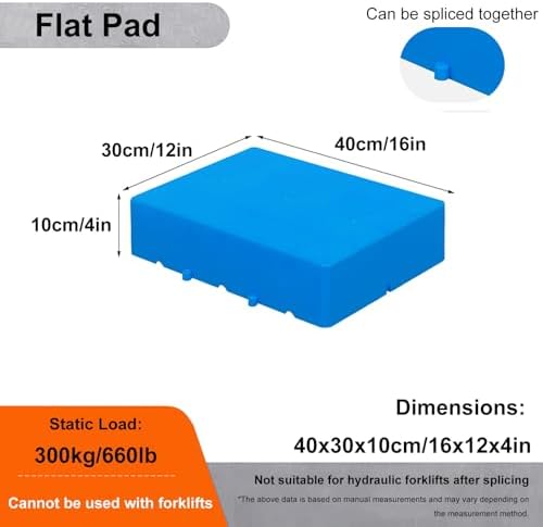 Heavy-Duty Plastic Pallets, Waterproof HDPE Ventilated Grid Storage Pads, Lightweight Interlocking Modular Pallet for Warehouses & Workshops (Blue, 40x30cm/16x12in)