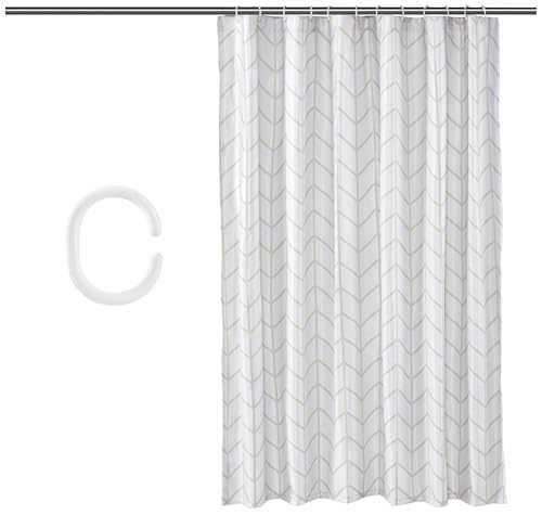 Image of Amazon Basics Bathroom Shower Curtain, Water Resistant Fabric with Weighted Hem, Rust Resistant Grommets & Hooks, Machine Washable, 72 inchx72 inch, Natural Herringbone