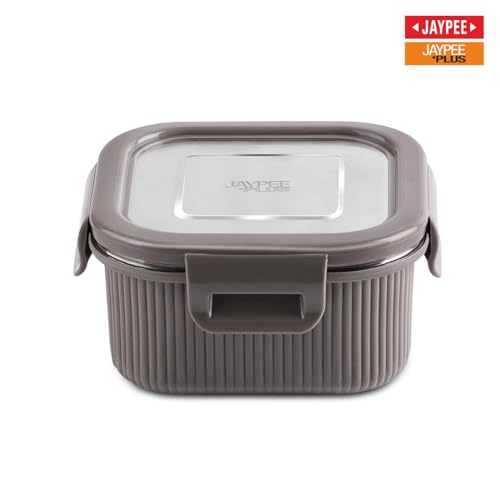 Image of Jaypee Plus Ultima Micro Seal Microwave Safe Air Tight Food Storage Container 400 ml Inner Stainless Steel Rib Design Spillproof Lunch Box for School, Office, Ideal for Snacks and Meal,Mirror Grey
