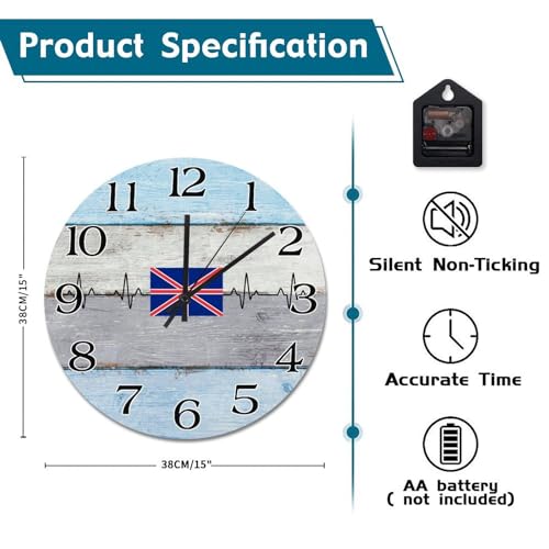 Horloge murale Royaume-Uni 38 cm rustique et ronde pour salon et bureau - 7