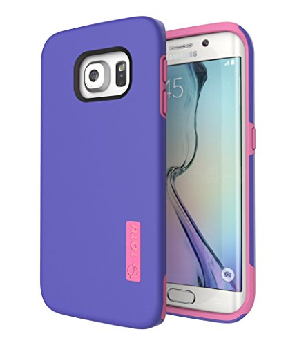 TOTU Heavy Duty Dual Layer Protective Case Hybrid Bumper Scratch Resistant Shock-Absorbing Defender Carrying Case for Samsung Galaxy S6 Edge – Indigo Violet/Light Rose