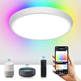 【Led deckenleuchte dimmbar&Dualmodus】Dualmodus-WLAN（2.4Gz） + Bluetooth, Wenn kein WLAN vorhanden ist,Es kann einfach über eine Bluetooth-Verbindung gesteuert werden. Die LED Deckenleuchte verfügt über 16 Millionen Farben Hintergrundbeleuchtung + Hauptlicht, Helligkeit (1% -100%) und Farbtemperatur (2700-6500K), die je nach Bedarf gleichzeitig oder separat eingeschaltet werden können.