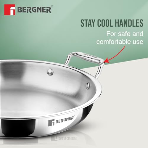 Image of Bergner Argent Samsara Triply Jalebi Pan 32cm (4L), Faster and Even Heat Distribution, Ergonomic Stay Cool Cast Handles, Healthy Cooking, Flared Rim, Easy to Clean - Full Induction and Gas Stove Ready