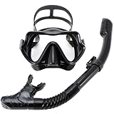 DGOINGPI Buceo Kit de de Buceo Máscaras de Buceo, Equipo de Snorkel, Falda de Silicona para Adultos, Gafas antivaho, Equipo para Piscina(All Black Set)