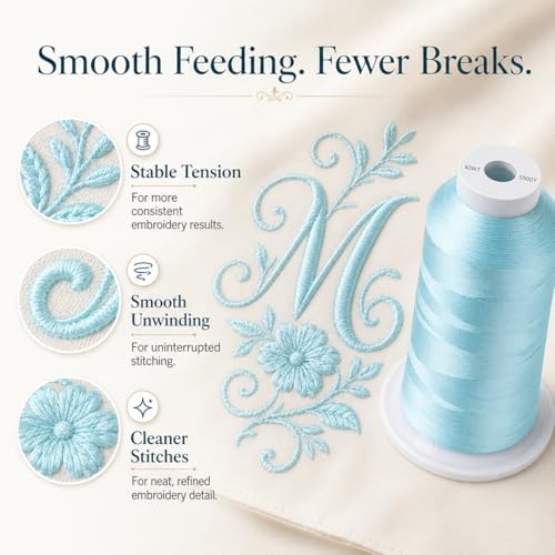 Image of Simthread Embroidery Machine Thread 5000M 40WT Polyester, Summer Sky S052 | 5000M 40WT polyester thread feeds smoothly for home or commercial embroidery projects.