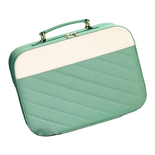 Mallette de maquillage grande capacité imperméable en cuir PU vert avec compartiments - 6