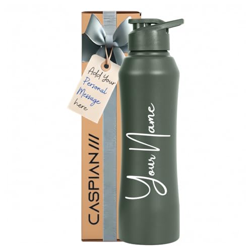 Image of Caspian Trek Customised Stainless Steel Water Bottle 1L, A Green with Logo Print - Personalised Water Bottle with Your Name Print for Kids Boys Girls School Office Gym- Perfect for Corporate Gifting