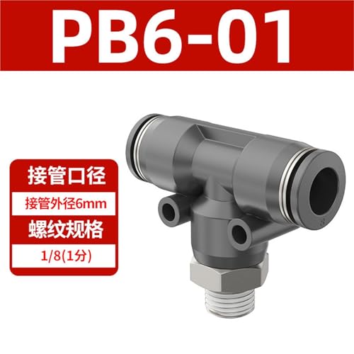 Conector rápido neumático anti fugas en T para tubo de seis milímetros y rosca negra PB6-01 3
