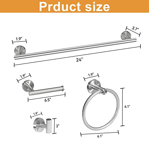 8-Pieces Bathroom Hardware Set - Bathroom Accessories Kit Towel Racks for Bathroom Includes 2*24 Inch Towel Bar for Bathroom 2*Toilet Paper Holder 2*Hand Towel Ring 2*Robe Hook(Brushed Nickel