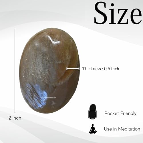 Image of Certified Sun Moonstone Crystal Palm Pebbles Stones for Anxiety Stress Relief Massage - AAA Grade Original Healing Gemstone Agate Palm Stone for Yoga Meditation Spiritual Reiki Feng Shui
