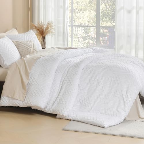 Litanika White Queen Comforter Set, 3 Pieces Tufted Boho Farmhouse Bedding Comforter Sets, Lightweight Fluffy Comforter Bed Set for All Season (90x90In Comforter and 2 Pillowcases) by Litanika - Image 3