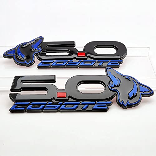 New Lightning Blue Accented Coyote 5.0 Fender Emblem Set, Compatible With 15-23 Mustang - Copyright: Va 2-296-717 #TOP25
