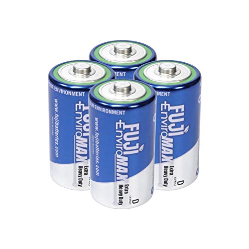 Fuji Enviromax Carbon Zinc 1.5V Type D Batteries - Extra Heavy Duty, Long Lasting Power with No Harmful PVC or Heavy Metals Used (Pack of 4)