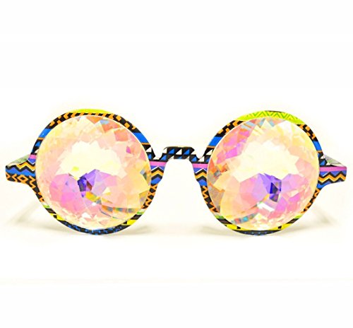 GloFX Tribal Kaleidoscope Rave Glasses- Rainbow Crystal Glass Diffraction Lens