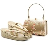 振袖 草履 バッグ セット 成人式 草履バッグセット 振袖用 振り袖 S フリーサイズ LL 大きいサイズ 小さいサイズ (金白×桜, 日本の靴のサイズ寸法, 大人, アルファベット, Free Size)