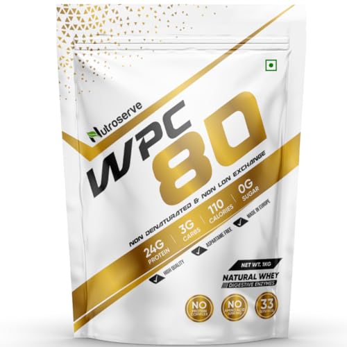 Image of WPC 80 Whey Protein Concentrate Powder | 24g Protein, 3g Carbs, 0g Sugar | Natural Whey with Digestive Enzymes | Aspartame Free (1 KG, Unflavoured)