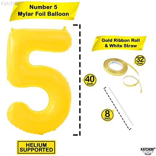 Image of KatchOn, Yellow Number 5 Balloon - Giant, 40 Inch | Yellow 5 Balloon