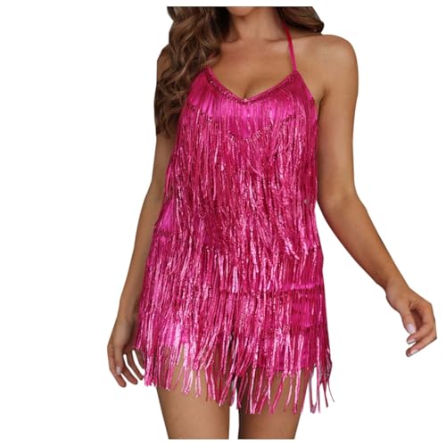 Mono de fiesta para mujer traje de una pieza con flecos y escote halter sensual