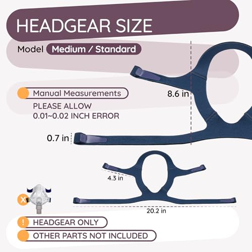 Quattro FX CPAP Headgear Strap Compatible with Resmed Quattro FX Full Face CPAP Mask Adjustable C Pap Headband Replacement for Quattro FX - Medium/Standard