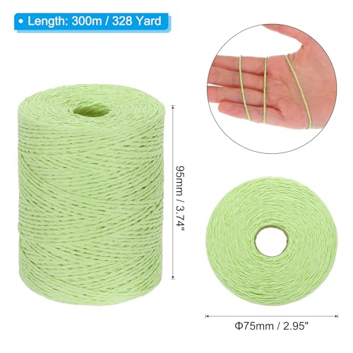 Image of PATIKIL Natural Cotton Raffia Yarn 328 Yard, Crochet Raffia Paper Ribbon for DIY Sun Hat Beach Bag Crochet Yarn Wrapping Knitting, Light Green