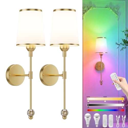PAIHOME Gold Wall Sconces Set of Two Battery Operated Wall Decor Light