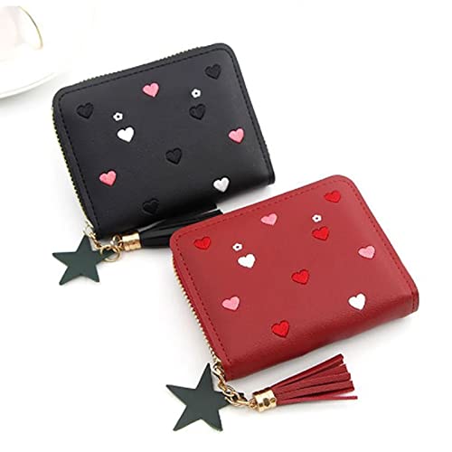Women Small Wallet Ladies Mini Tassel Cute Girl Short Zipper Lovely Pu Leather Coin Purse Female Hand Wallet Purse (Red)2