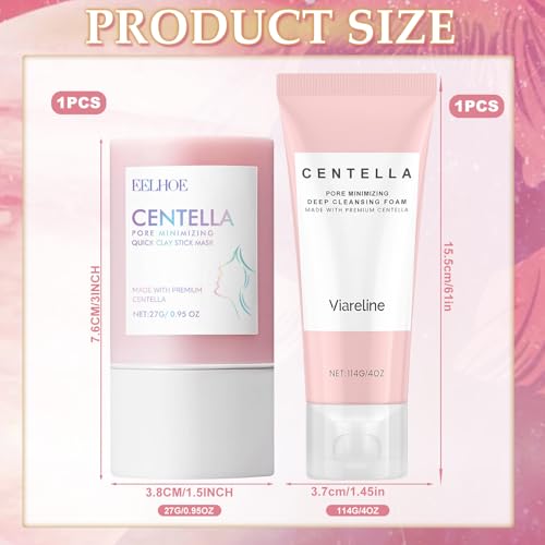 Set de Limpieza Profunda Centella Asiática con Máscara de Arcilla 27g y Limpiador Facial 114g Limpia Piel y Poros Cuidado Facial Calmante con Cáolil y Extractos Vegetales - imagen 2