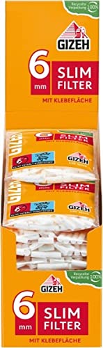GIZEH Slim Filter Slim Filter 6mm Durchmesser Filter mit Klebefläche für besseren Halt 20er Pack á 120 Filter mit 15mm Länge in wieder verschließbarem Beutel