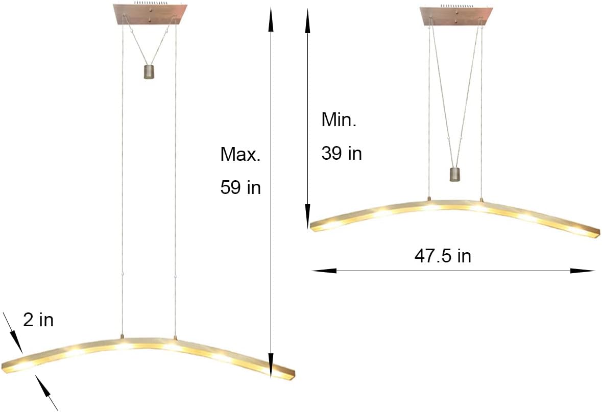 YIFONTIN LED Island Pendant Light Fixture Pulley Streamlined Cambered Chandelier Modern Warm Lamp 27W 47.5" Width for Dinning Reading Room Kitchen Island Restaurant Housewarming, Brushed Aluminum.