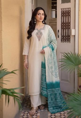 Image of ANNI Designer Women's Viscose Blend Embroidered Straight Kurta with Palazzo & Dupatta | Ethnic Kurta Set for Women | Festive Traditional Suit Set | Office, Party & Wedding3 Outfit